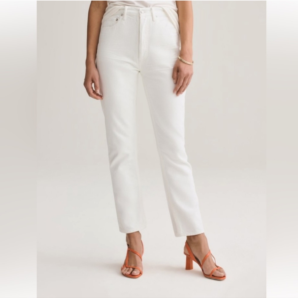 AGOLDE Riley Crop White Blurred Hidden Button Fly Straight Leg Jeans Size 26
